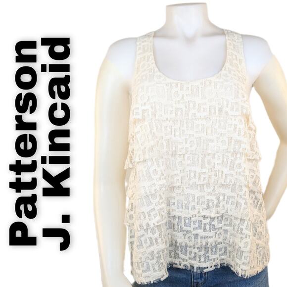 Patterson J. Kincaid Tank Top XS Ivory Tiered Lace Cotton Dressy Coquette Boho - Picture 1 of 12